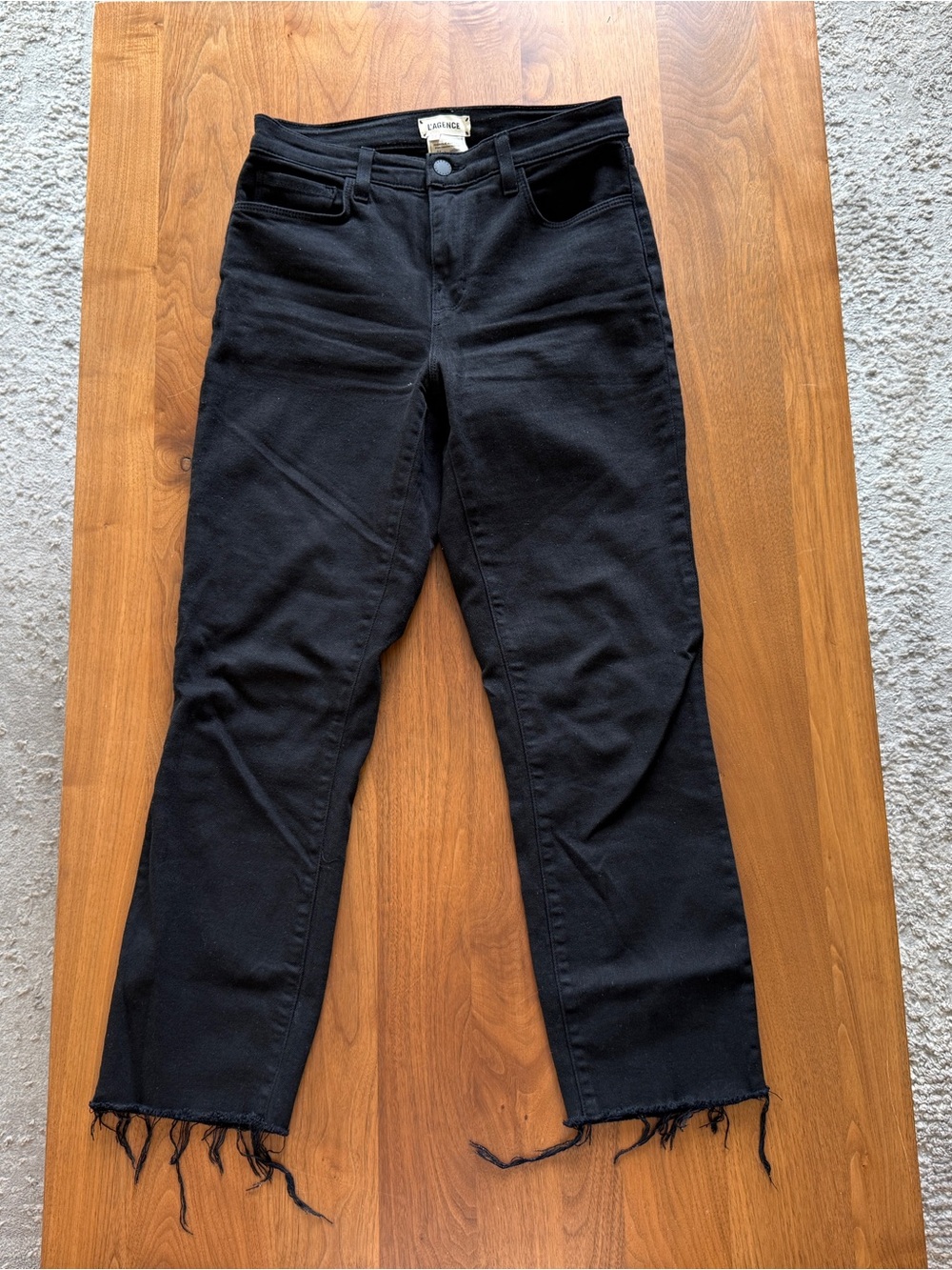 L'AGENCE Black High-Rise Ankle Crop Jeans with Raw Hem 25